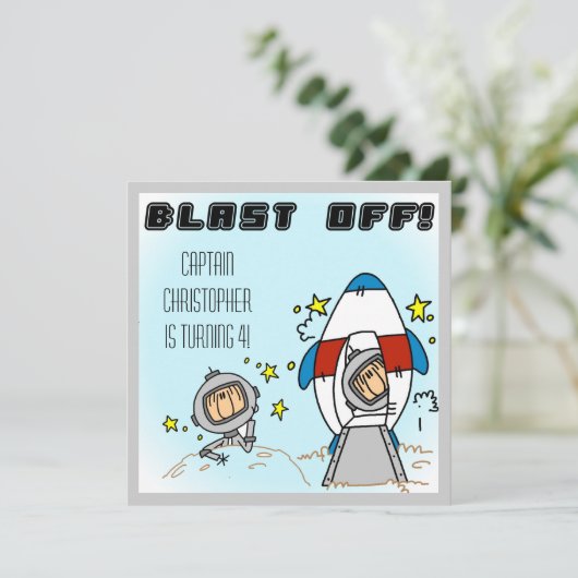 Aangepaste Astronaut Blast of Birthday Invites Kaart (Staand voorkant)