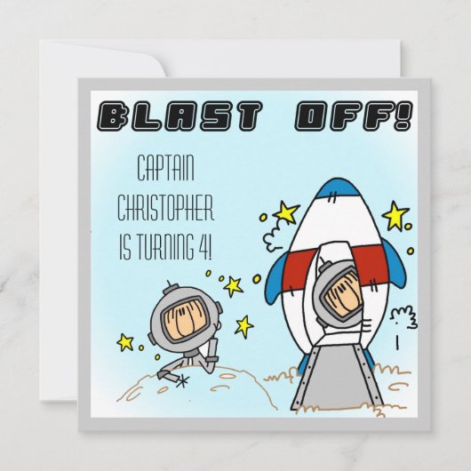 Aangepaste Astronaut Blast of Birthday Invites Kaart (Voorkant)