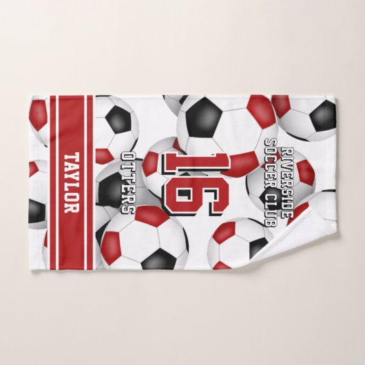 Aangepaste atleet en teamnaam voetbal rood handdoek (Handdoek)
