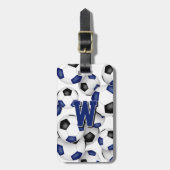 Aangepaste atleet monogram blauw zwarte voetballen bagagelabel (Voorkant verticaal)