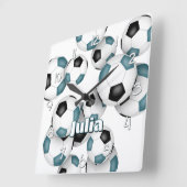 Aangepaste atleet naam blauwgroen zwart voetbal vierkante klok (Hoek)