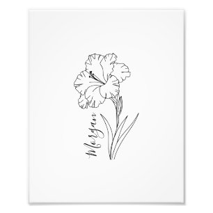Aangepaste augustus Gladiolus Geboortebloem Gift v Foto Afdruk