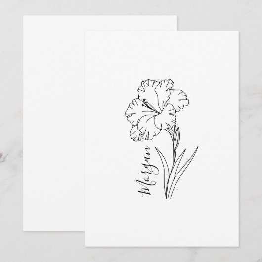 Aangepaste augustus Gladiolus Geboortebloem Gift v Kaart (Voorkant / Achterkant)