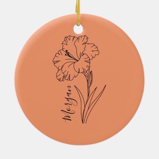 Aangepaste augustus Gladiolus Geboortebloem Gift v Keramisch Ornament (Achterkant)