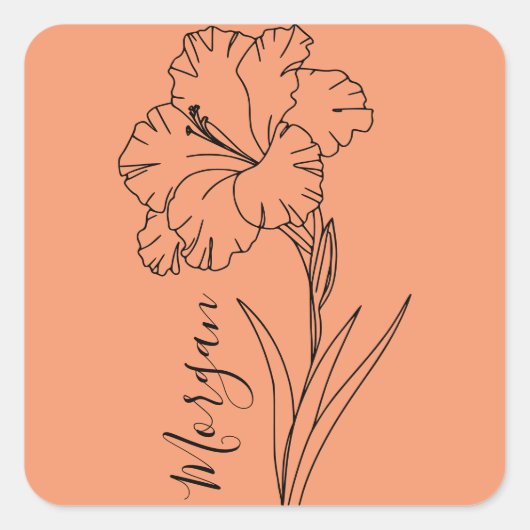 Aangepaste augustus Gladiolus Geboortebloem Gift v Vierkante Sticker (Voorkant)