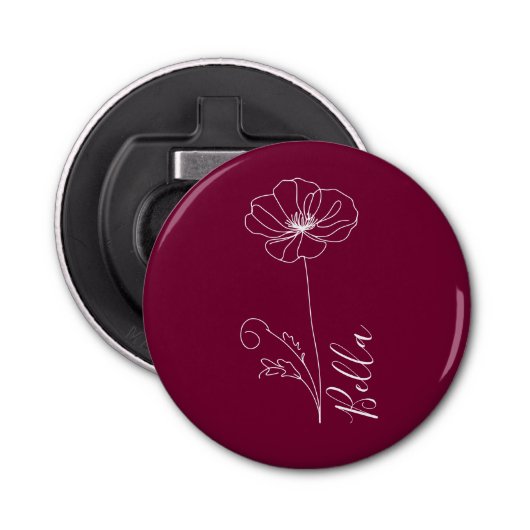 Aangepaste augustus Poppy Geboorte Bloem Gift voor Button Flesopener (Voorkant)
