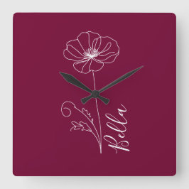 Aangepaste augustus Poppy Geboorte Bloem Gift voor Vierkante Klok
