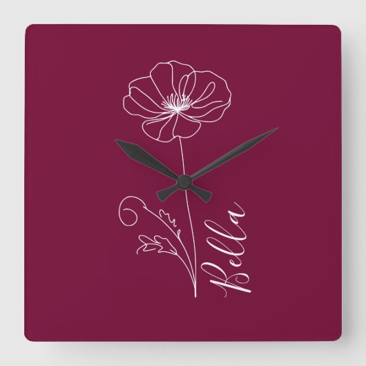 Aangepaste augustus Poppy Geboorte Bloem Gift voor Vierkante Klok (Voorkant)