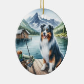 Aangepaste Australian Shepherd Dog-Gevist in de he Keramisch Ornament (Rechts)