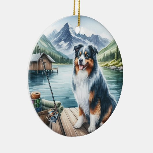 Aangepaste Australian Shepherd Dog-Gevist in de he Keramisch Ornament (Rechts)