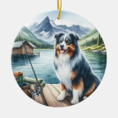 Aangepaste Australian Shepherd Dog-Gevist in de he Keramisch Ornament (Voorkant)