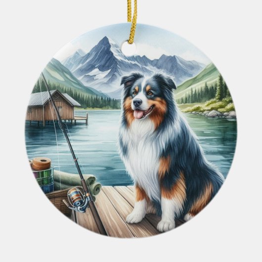 Aangepaste Australian Shepherd Dog-Gevist in de he Keramisch Ornament (Voorkant)
