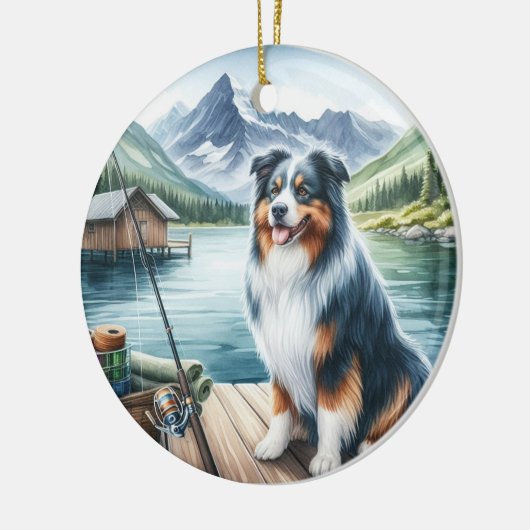 Aangepaste Australian Shepherd Dog-Gevist in de he Keramisch Ornament (Links)