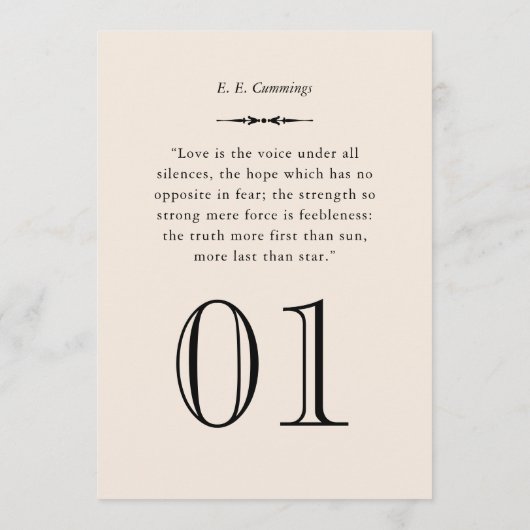 Aangepaste auteur en Love Quote Trouwtafel Nummer Kaart (Achterkant)