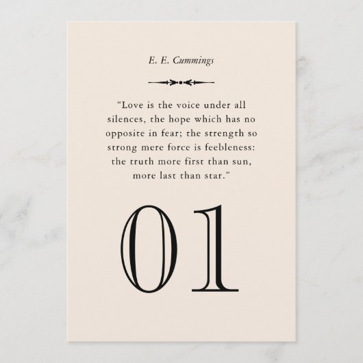 Aangepaste auteur en Love Quote Trouwtafel Nummer Kaart (Voorkant)