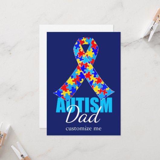 Aangepaste autisme vader blauwe lint Vaderdag Kaart (Voorkant / Achterkant in situ)