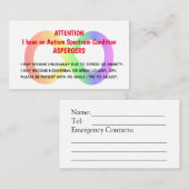 Aangepaste autisme-waarschuwingskaarten voor organ visitekaartje (Voorkant / Achterkant)