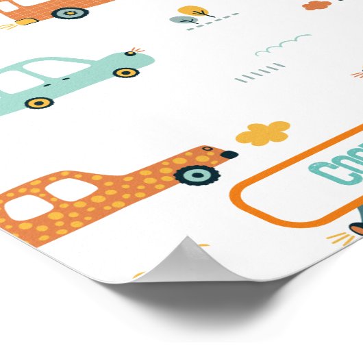 Aangepaste auto naam pastel blauw en sinaasappel poster (Hoek)