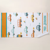 Aangepaste auto naam pastel blauw en sinaasappel strandlaken (Voorkant)