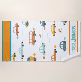 Aangepaste auto naam pastel blauw en sinaasappel strandlaken
