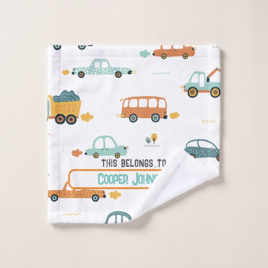 Aangepaste auto naam pastel blauw en sinaasappel washandje (Wasdoekje)