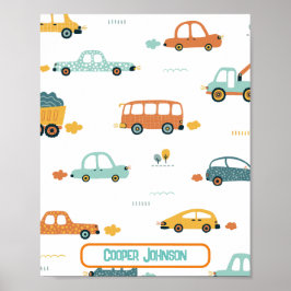 Aangepaste auto naam pastelblauw en oranje  poster