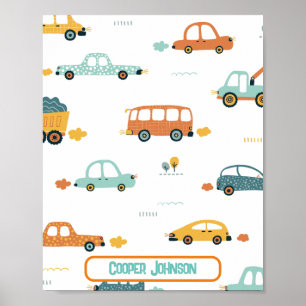 Aangepaste auto naam pastelblauw en oranje  poster