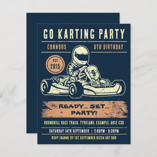 Aangepaste auto nummer Go Karting Party Uitnodigin (Voorkant / Achterkant)