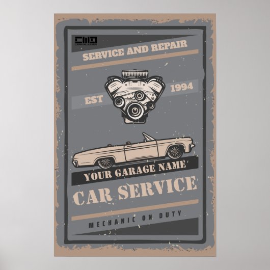 Aangepaste autogarageposter in retro stijl poster (Voorkant)