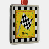 Aangepaste automatische Race Fan Checkered Flag Na Metalen Ornament (Rechts)