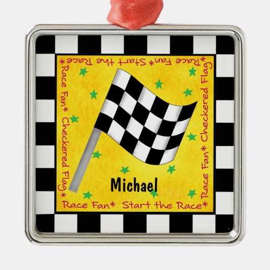 Aangepaste automatische Race Fan Checkered Flag Na Metalen Ornament (Voorkant)