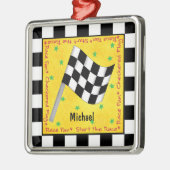 Aangepaste automatische Race Fan Checkered Flag Na Metalen Ornament (Links)
