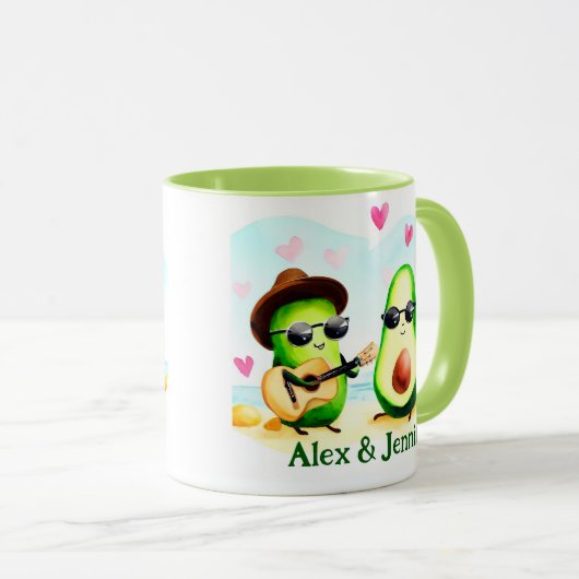 Aangepaste avocado paar namen gepersonaliseerd mok (Voorkant rechts)