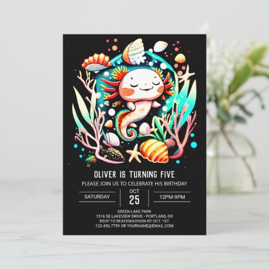 Aangepaste Axolotl Ocean Verjaardag Kaart (Staand voorkant)