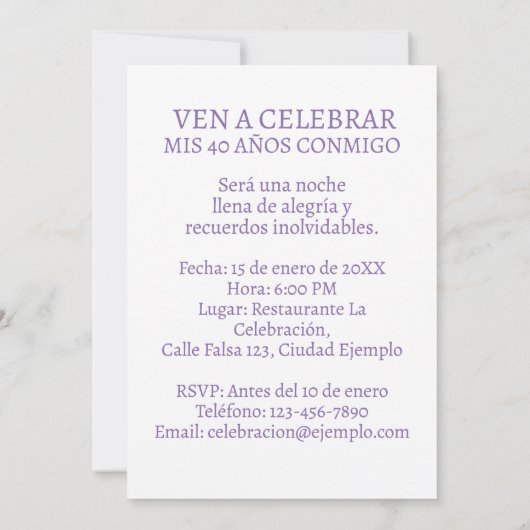 Aangepaste Aztec-foto uitnodiging voor 40ste verja (Achterkant)