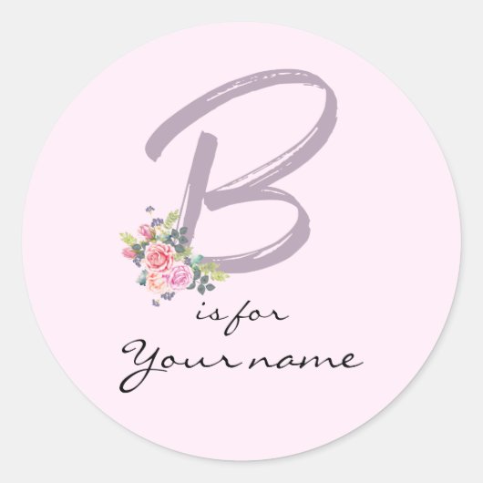Aangepaste B-naam Floral aanvulroze letter B Moder Ronde Sticker (Voorkant)