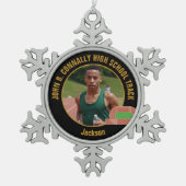 Aangepaste baan- en veldloop foto van hardloopster tin sneeuwvlok ornament (Voorkant)