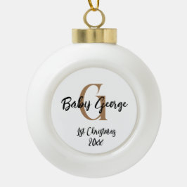 Aangepaste Baby 1e kerst unisex monogram Keramische Bal Ornament