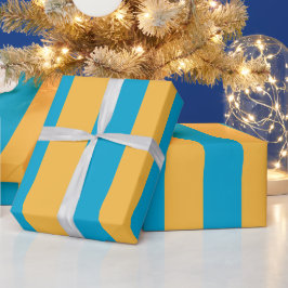 Aangepaste baby blauwe en gele verticale strepen cadeaupapier