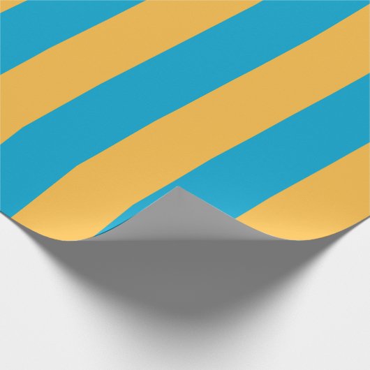 Aangepaste baby blauwe en gele verticale strepen cadeaupapier (Hoek)