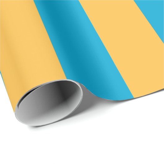 Aangepaste baby blauwe en gele verticale strepen cadeaupapier (Rol Hoek)