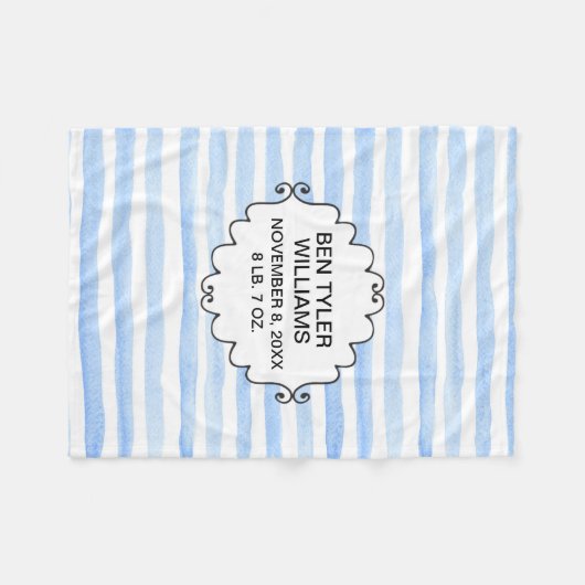 Aangepaste baby Blue en White Striped Fleece Deken (Voorkant (Horizontaal))