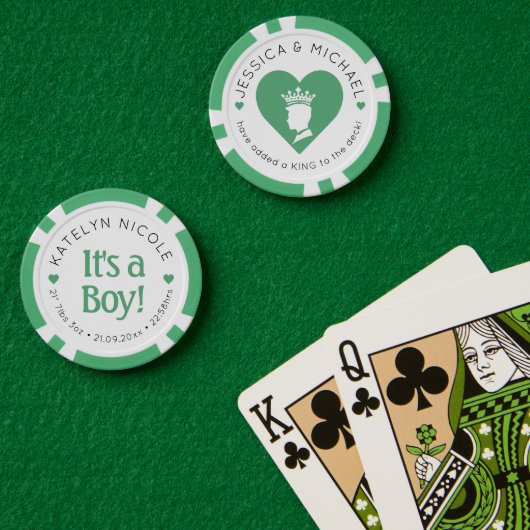 Aangepaste Baby Boy Geboorteaankondiging Gepersona Poker Chips (Pokertafel (Dubbel))