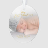Aangepaste Baby Boyl Gold Script Eerste kerstfoto Ornament (voorkant)