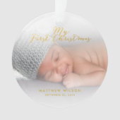 Aangepaste Baby Boyl Gold Script Eerste kerstfoto Ornament (voorkant)