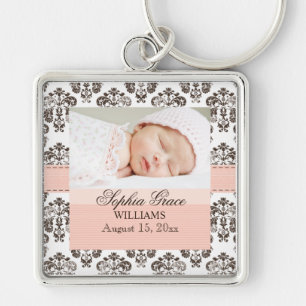 Aangepaste Baby Damask foto Sleutelhanger Roze en