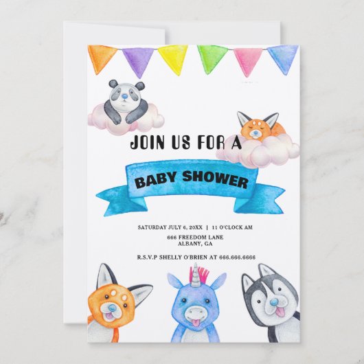 Aangepaste baby dieren thema baby shower kaart (Voorkant)