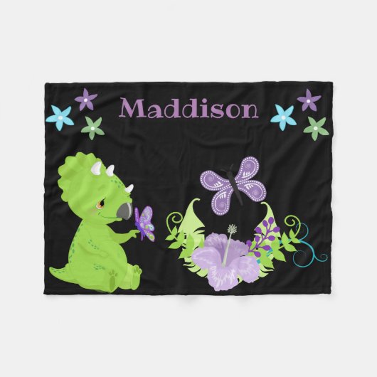 Aangepaste Baby Dinosaur & Butterfly Fleece Deken (Voorkant (Horizontaal))