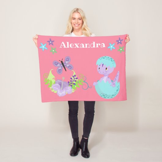Aangepaste Baby Dinosaur & Butterfly Fleece Deken (In situ)