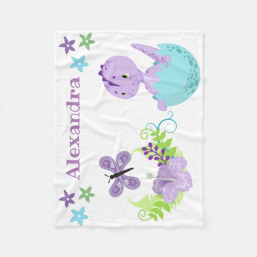 Aangepaste Baby Dinosaur & Butterfly Fleece Deken (Voorkant)